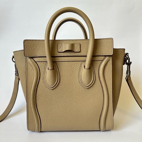 CELINE Luggage Nano Tote Bag Beige Pebbled Leather Handbag Crossbody - Picture 2 of 15